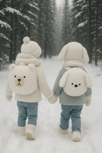 کوله پشتی کودک پشمالو طرح سگ سفید