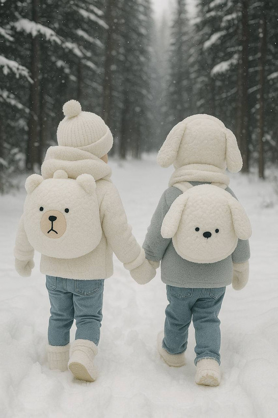 کوله پشتی کودک پشمالو طرح سگ سفید