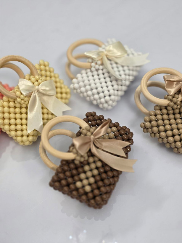 کیف مرواریدی دسته چوبی