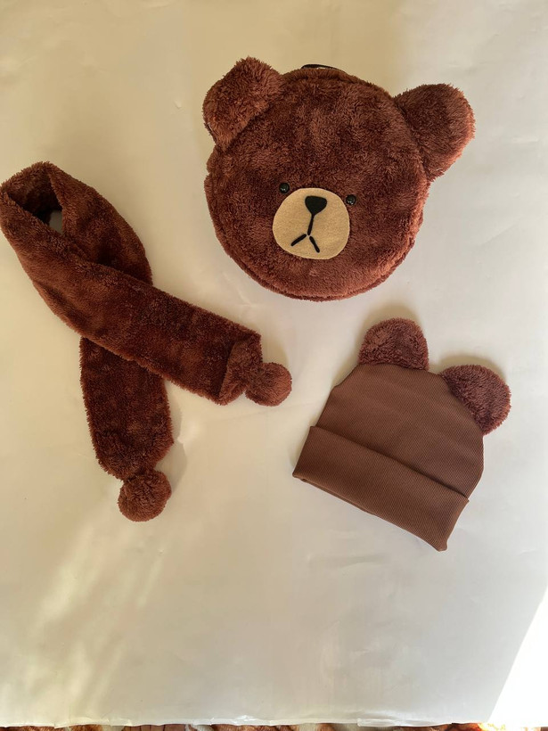 کوله پشتی کودک پشمالو طرح خرس قهوه ای